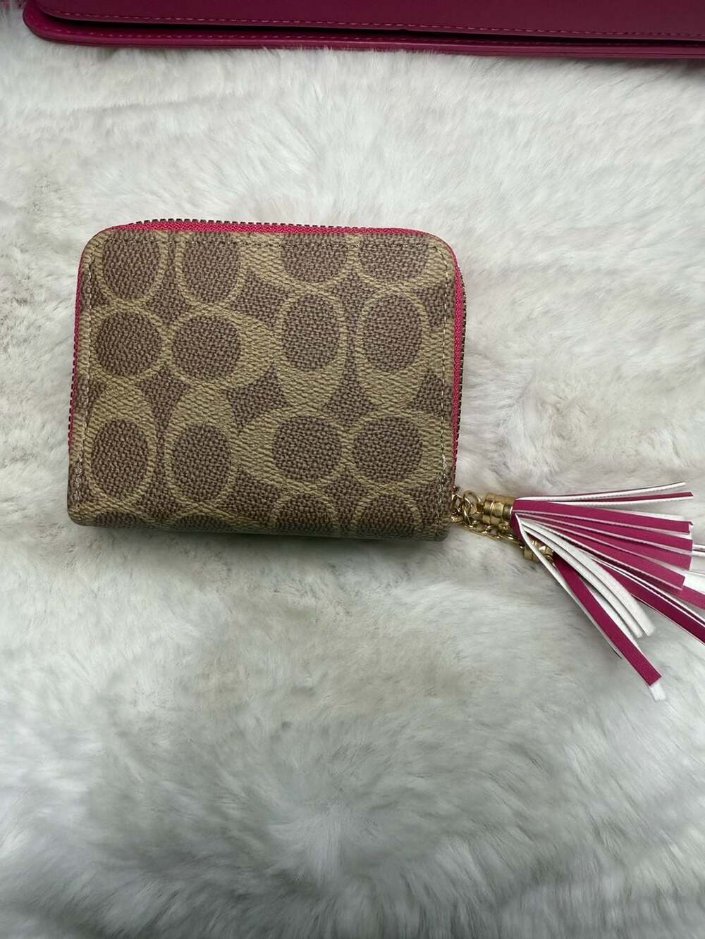 Coach Signature Canvas Double Zip Around Wallet with Tassel